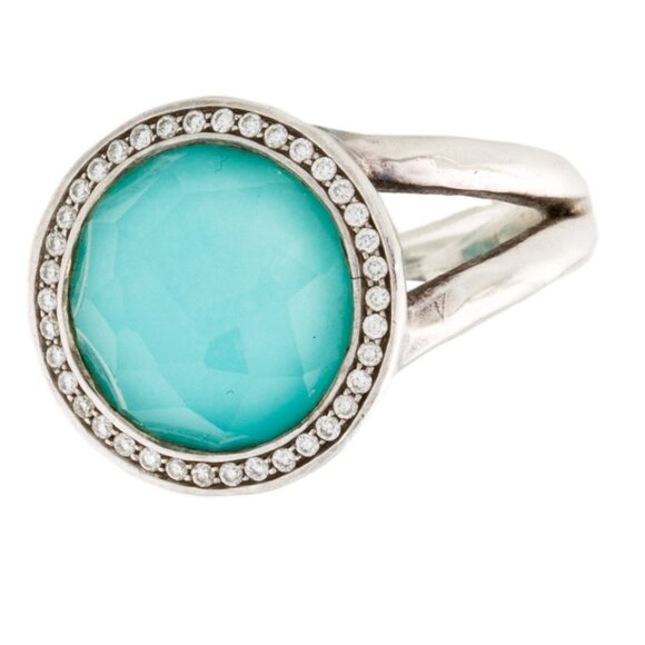 IPPOLITA TURQUOISE QUARTZ DOUBLET & DIAMOND SILVER LOLLIPOP COCKTAIL RING - Picture 2 of 10